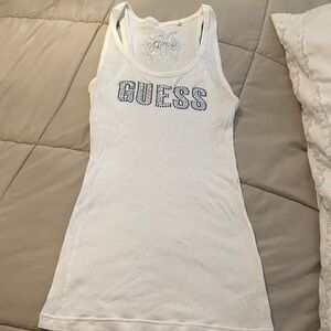 Guess White Embellished Tank Top